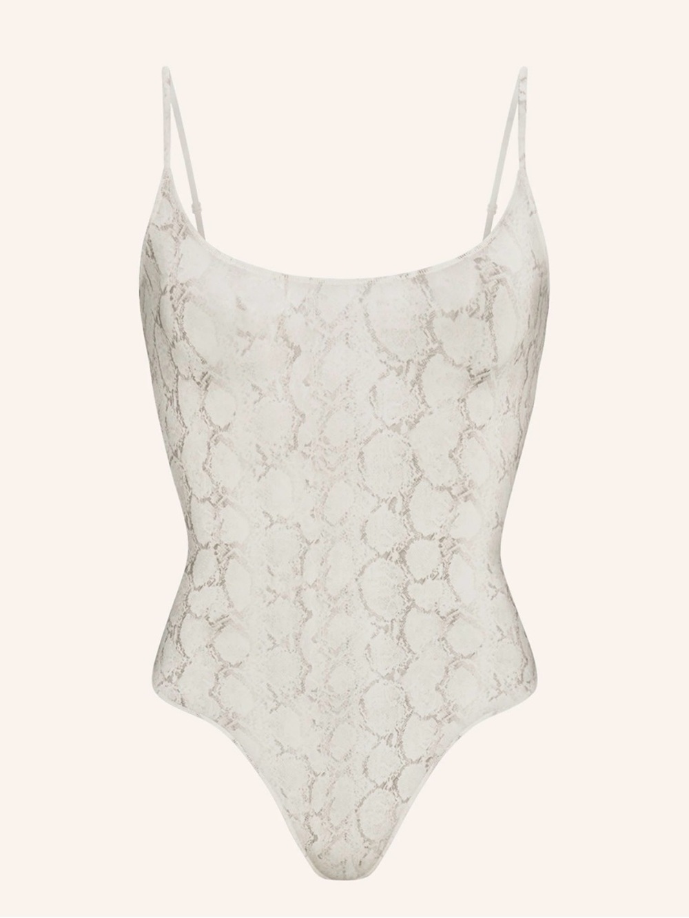 NWT SKIMS Milky Sheer Cami Bodysuit Stone Pastel Snake Print Thong Medium M